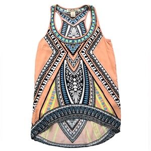 Printed Racerback High-Low Tunic Length Top- Size Small